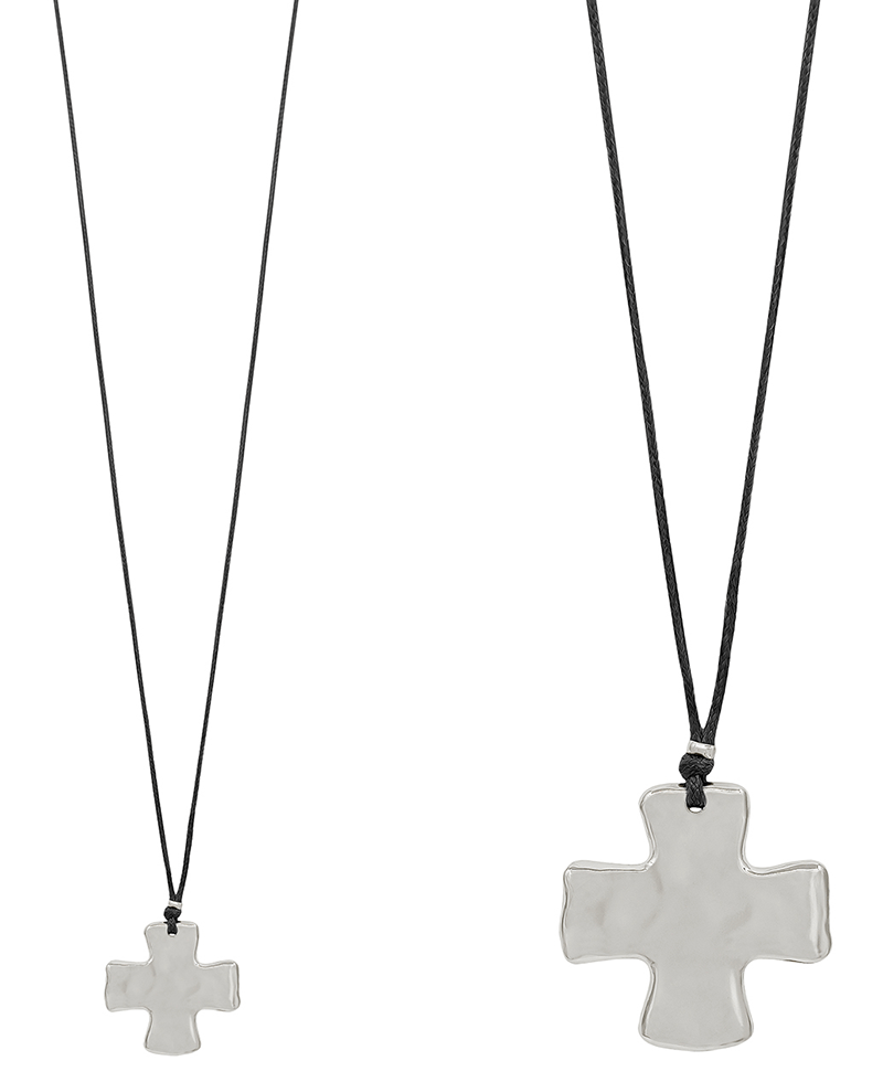 2" Hammered Cross Metal Cord Necklace - 34"