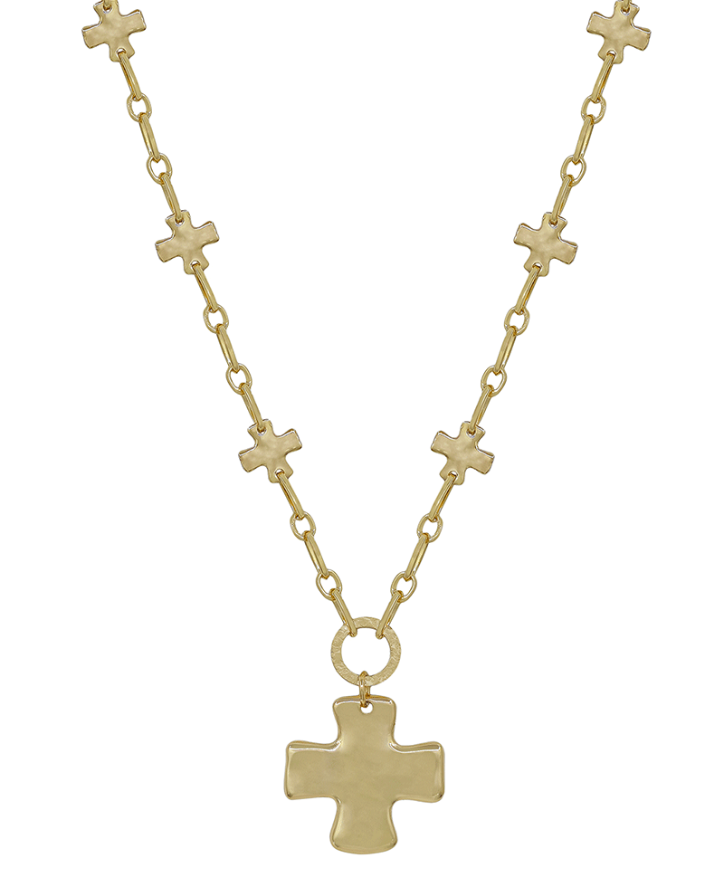 Cross Pendant & Cross Station Chain Short Necklace