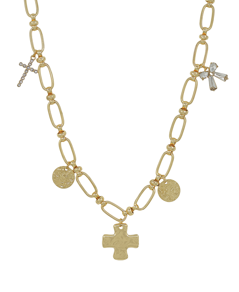 Cross & Ribbon Oval Chain Short Necklace