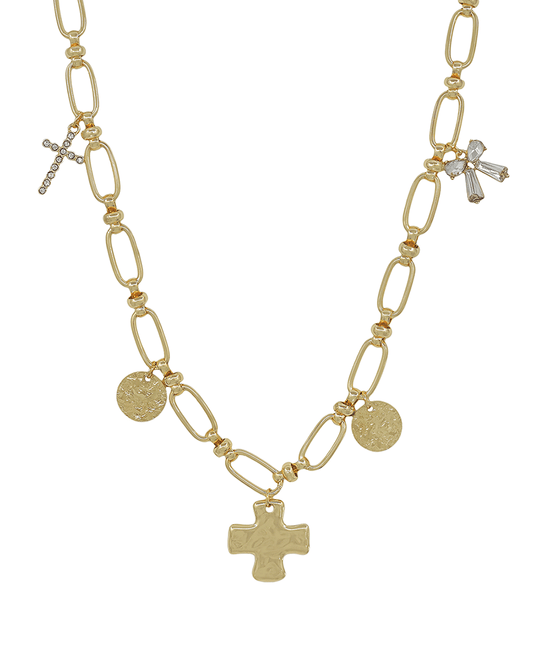 Cross & Ribbon Oval Chain Short Necklace