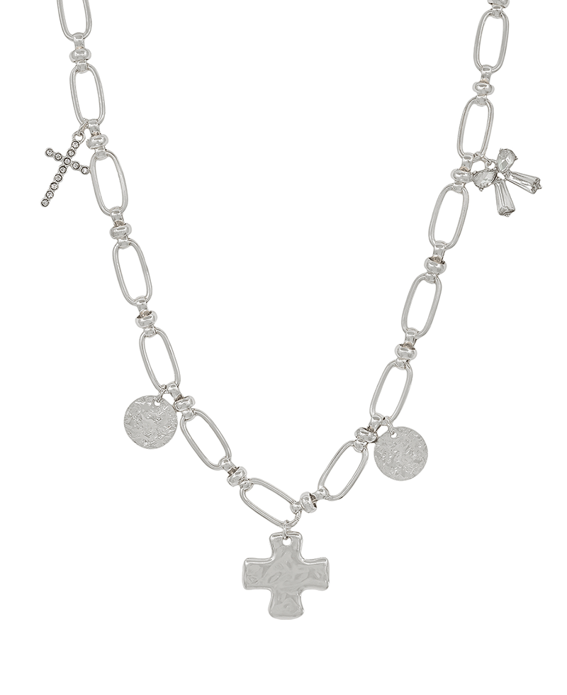 Cross & Ribbon Oval Chain Short Necklace