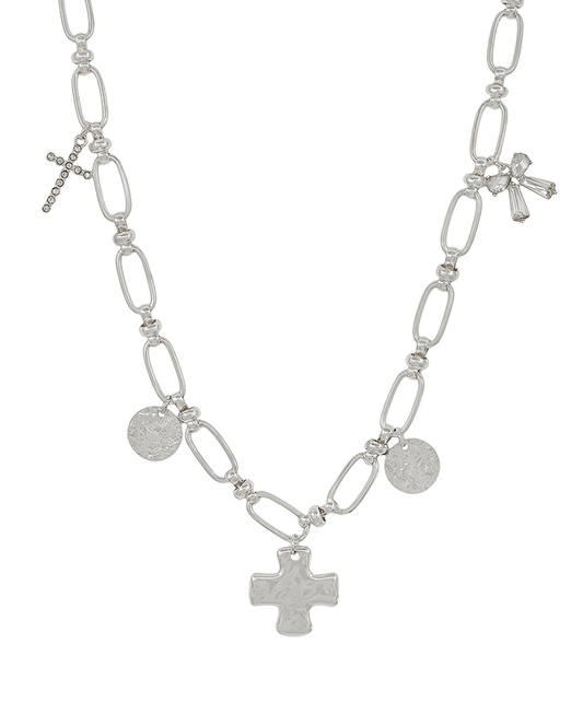 Cross & Ribbon Oval Chain Short Necklace