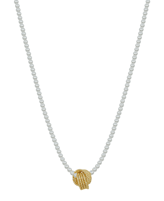 3mm Pearl Body w/ Knot Metal Short Necklace