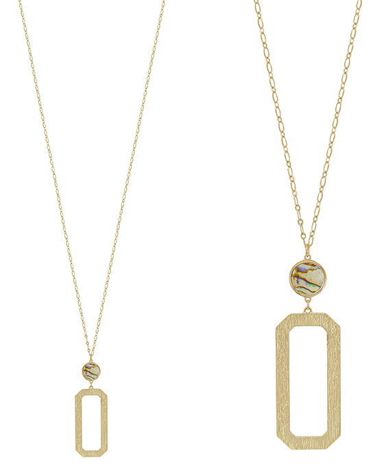 Round Mop Accent Rectangular Metal Necklace