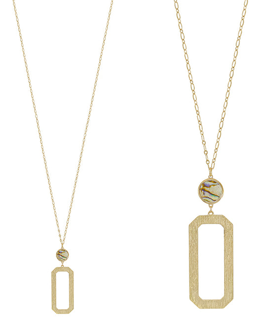 Round Mop Accent Rectangular Metal Necklace