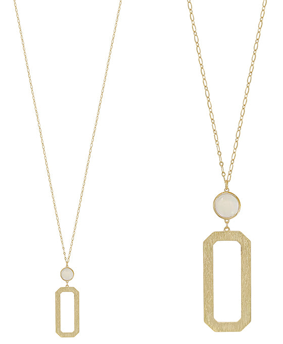 Round Mop Accent Rectangular Metal Necklace