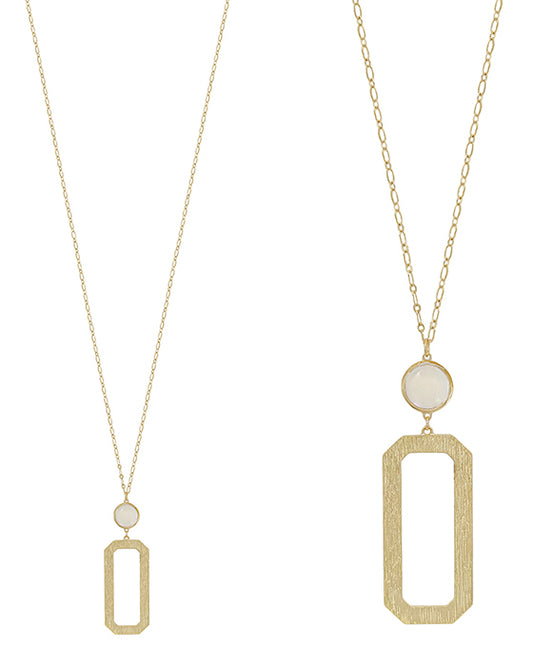 Round Mop Accent Rectangular Metal Necklace
