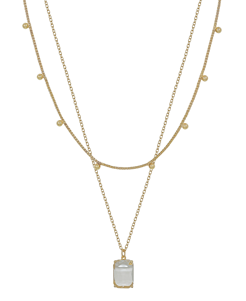Crystal Pendant 2 Layered Short Necklace