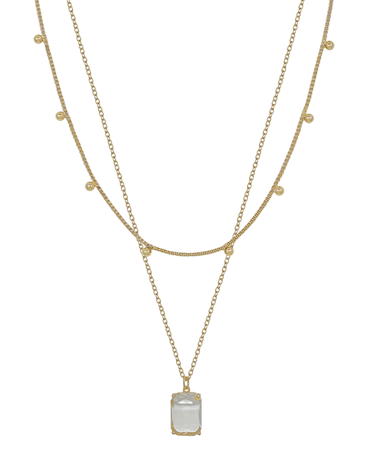 Crystal Pendant 2 Layered Short Necklace