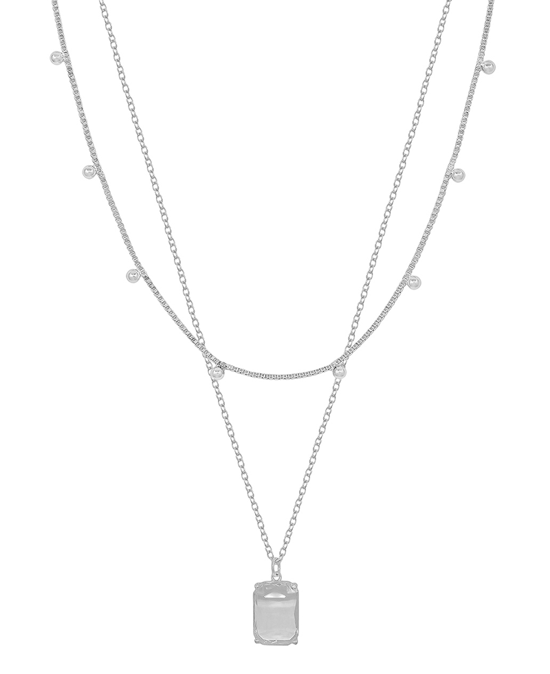 Crystal Pendant 2 Layered Short Necklace