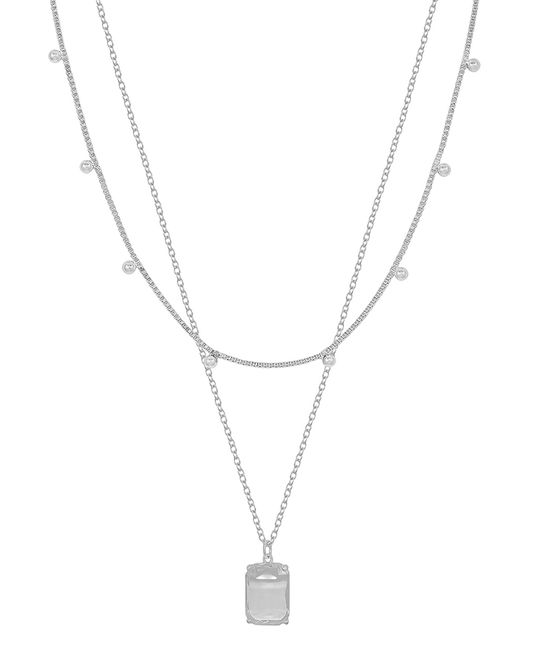 Crystal Pendant 2 Layered Short Necklace