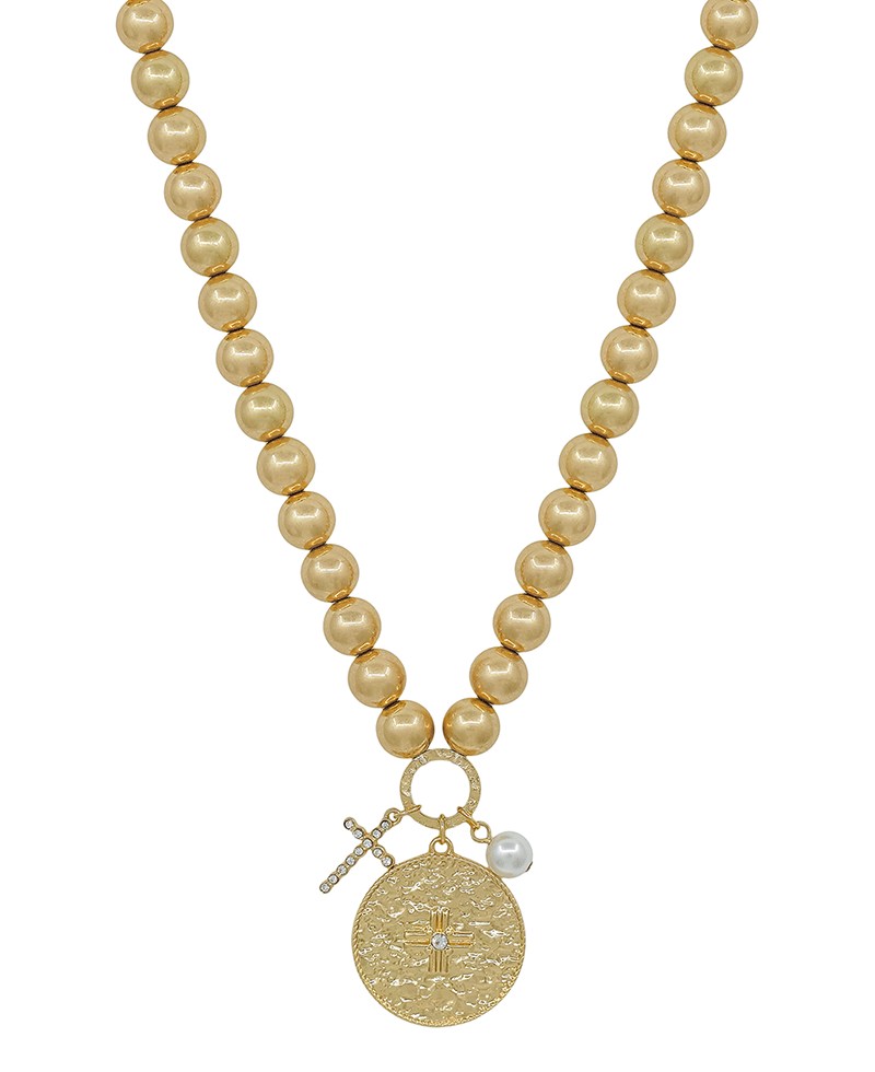 10mm Metal Ball w/ Cross Coin Short Necklace