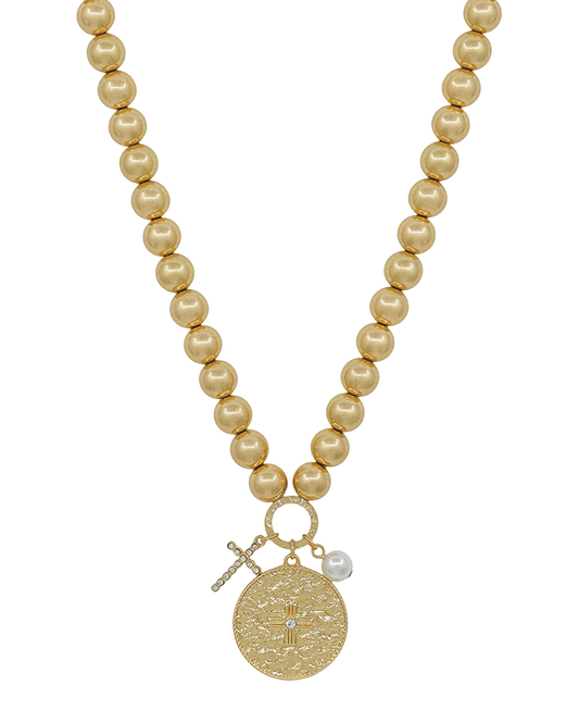 10mm Metal Ball w/ Cross Coin Short Necklace