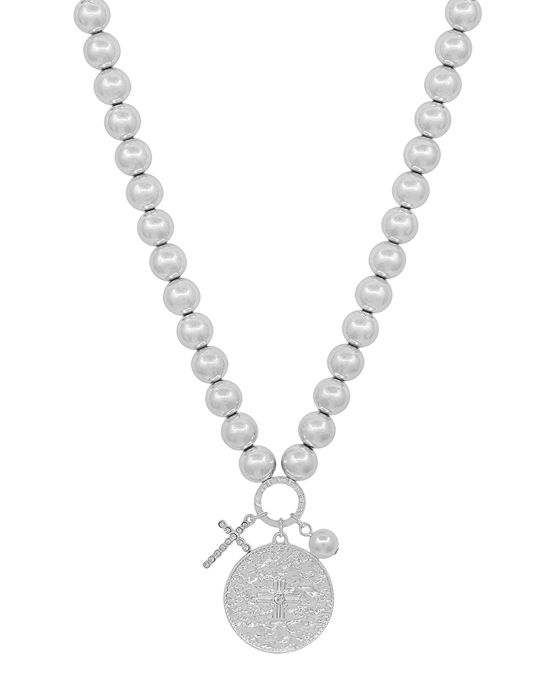 10mm Metal Ball w/ Cross Coin Short Necklace