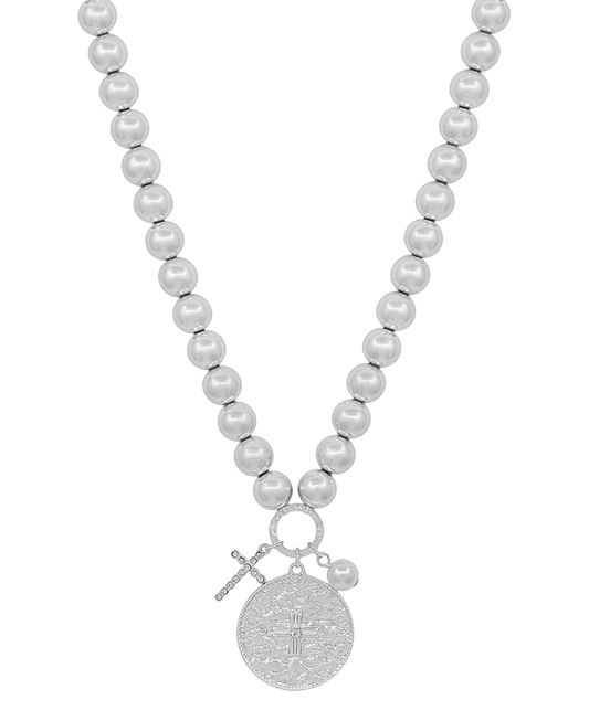 10mm Metal Ball w/ Cross Coin Short Necklace