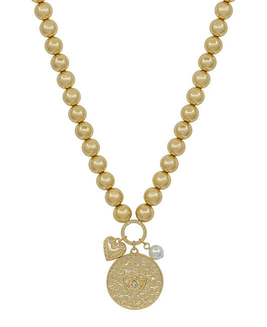 10mm Metal Ball w/ Heart Coin Short Necklace