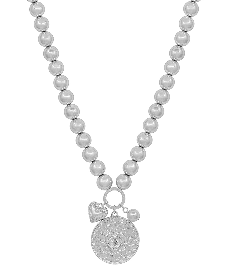 10mm Metal Ball w/ Heart Coin Short Necklace