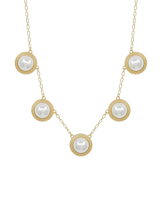 5 Pearl Textured Metal Round Short Necklace