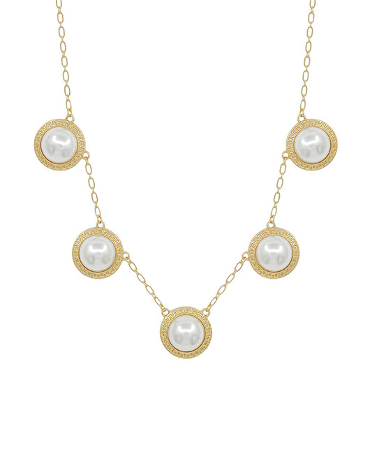 5 Pearl Textured Metal Round Short Necklace