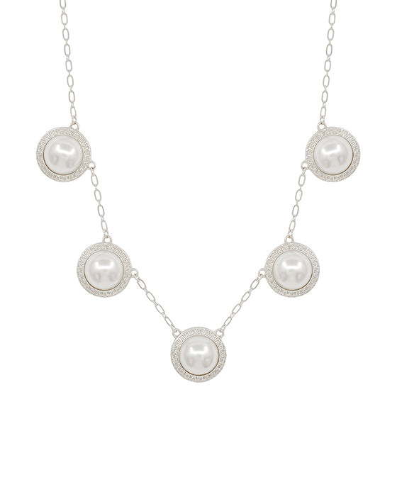 5 Pearl Textured Metal Round Short Necklace