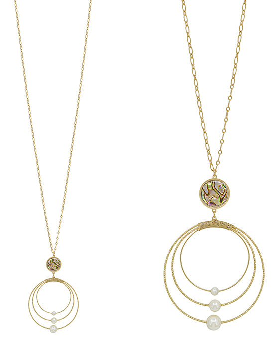 Triple Wire Round Pearl & Mop Accent Necklace