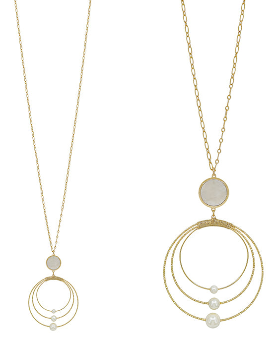 Triple Wire Round Pearl & Mop Accent Necklace