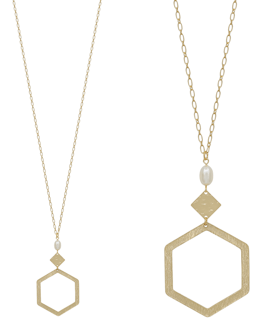 Metal Hexagon Drop Necklace