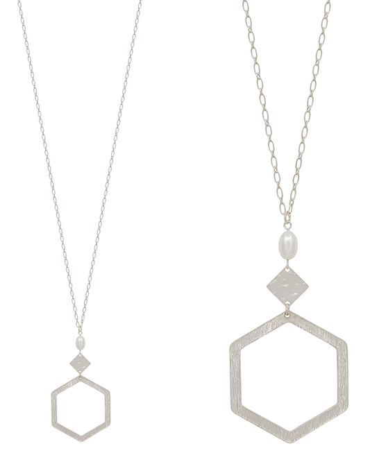 Metal Hexagon Drop Necklace