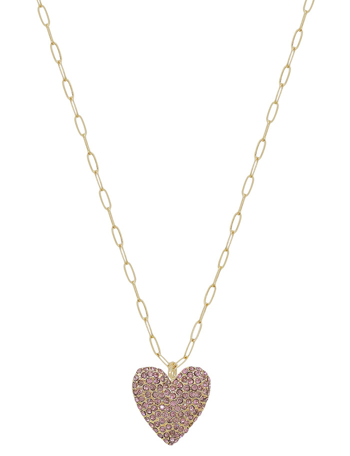 Large Volumed Paved Heart Short Necklace