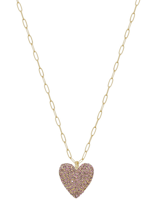 Large Volumed Paved Heart Short Necklace