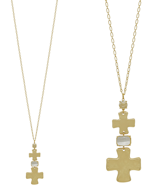 Cross & Crystal 4 Drop Necklace