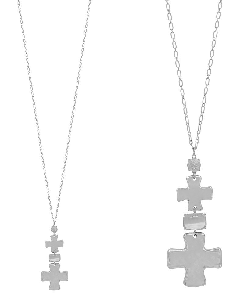 Cross & Crystal 4 Drop Necklace