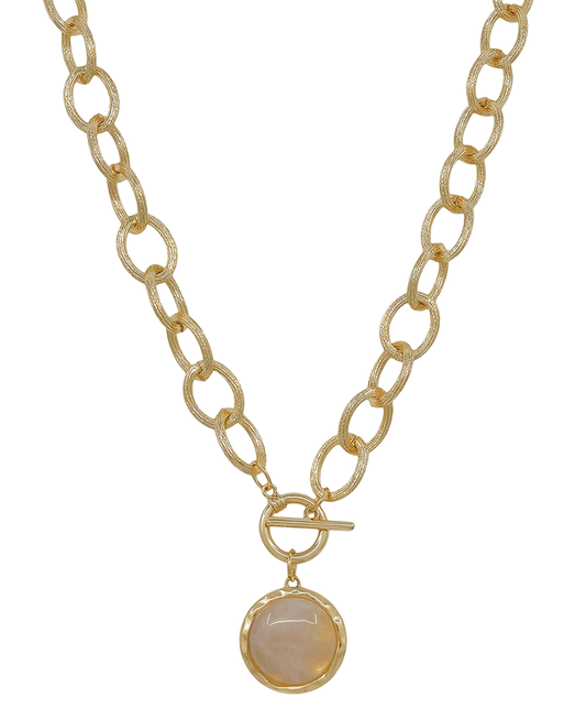 1" Round Stone Chunky Chain Toggle Short Necklace