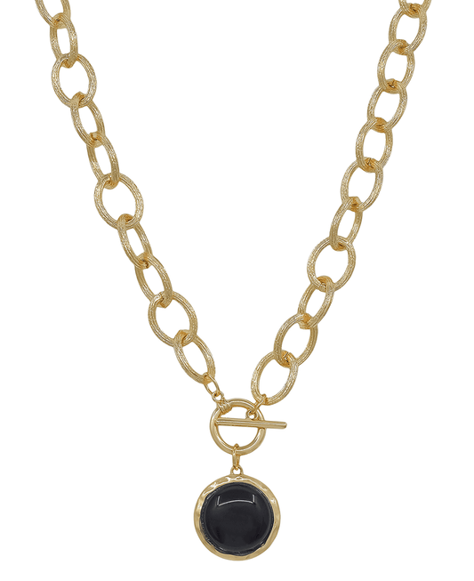 1" Round Stone Chunky Chain Toggle Short Necklace