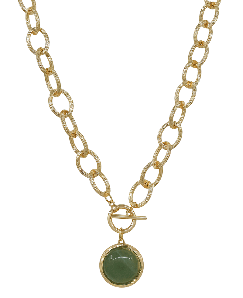 1" Round Stone Chunky Chain Toggle Short Necklace