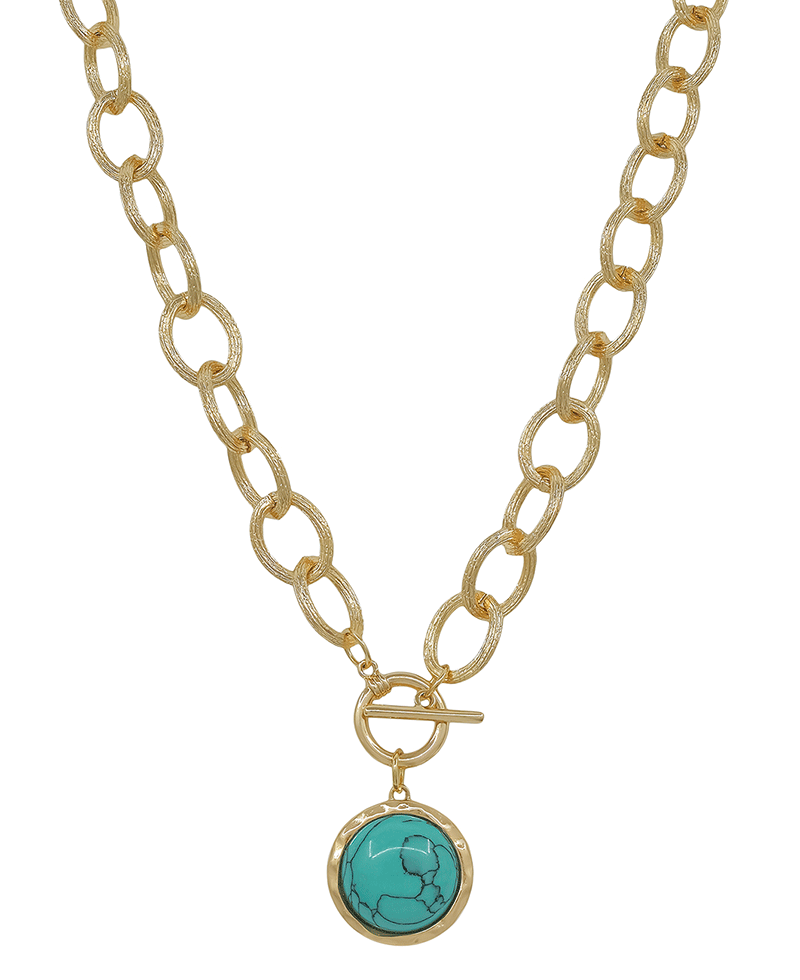 1" Round Stone Chunky Chain Toggle Short Necklace