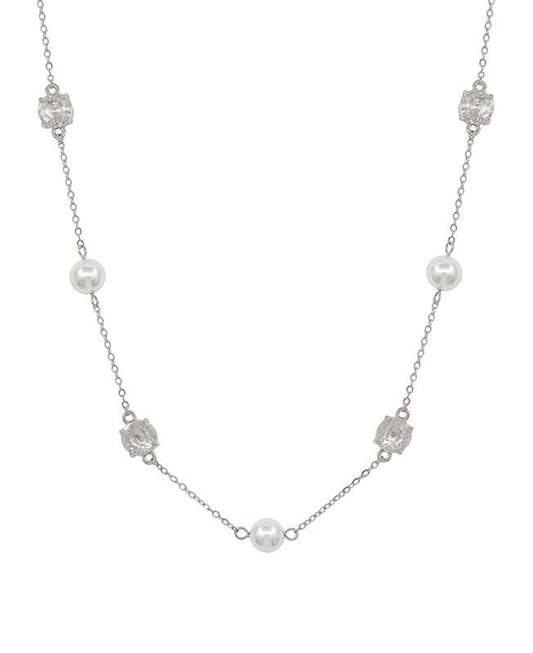 Crystal & Pearl Station Short Necklace