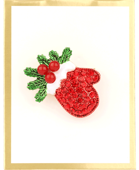 Rhinestone Glove Christmas Brooch