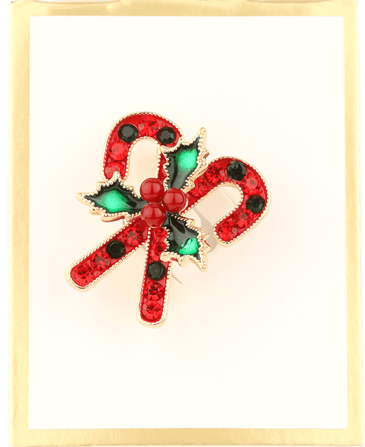 Rhinestone Candy Cane Christmas Brooch