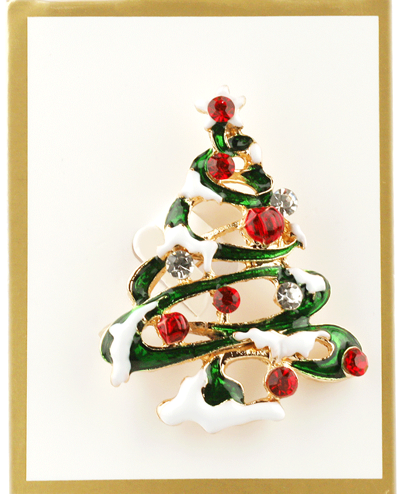 Rhinestone Christmas Tree Brooch