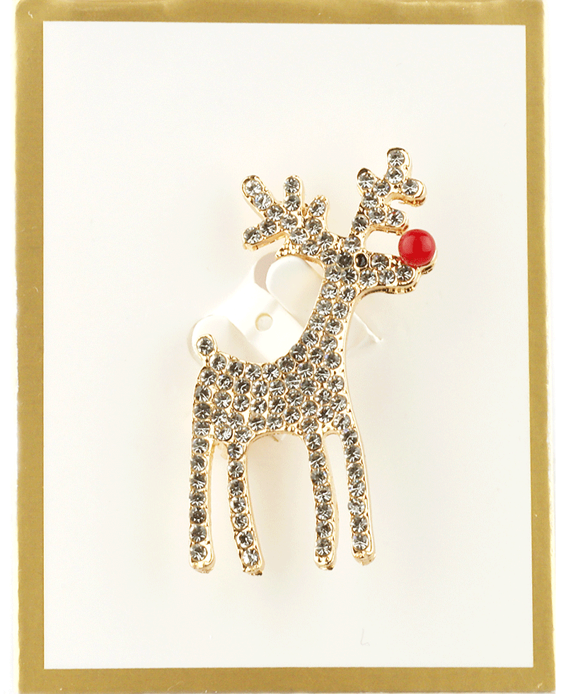 Rhinestone Rudolph Christmas Brooch