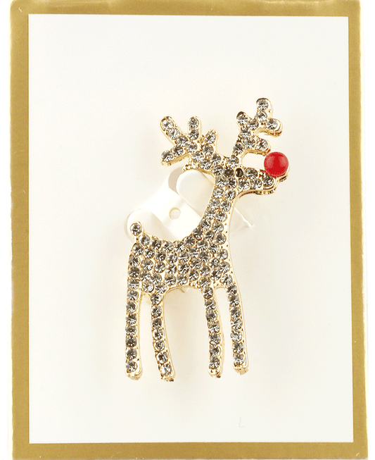 Rhinestone Rudolph Christmas Brooch