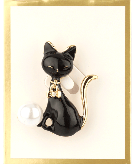 Epoxy Cat w/ Pearl Brooch