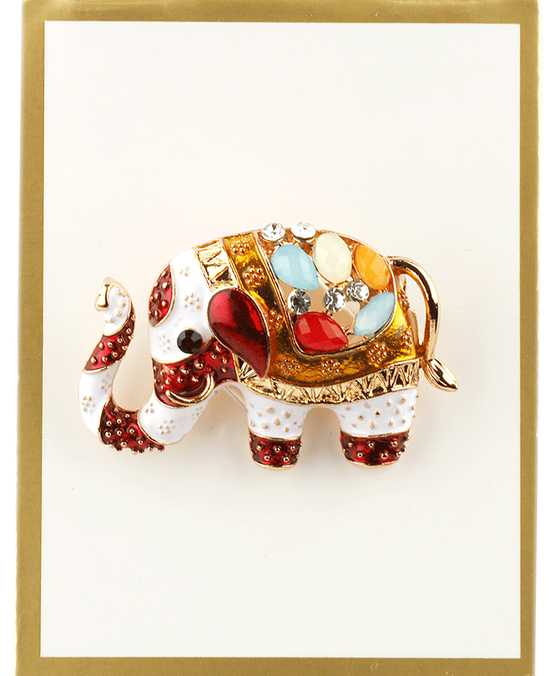 Rhinestone & Epoxy Elephant Brooch