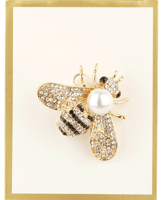 Rhinestone Bee w/ Pearl Brooch