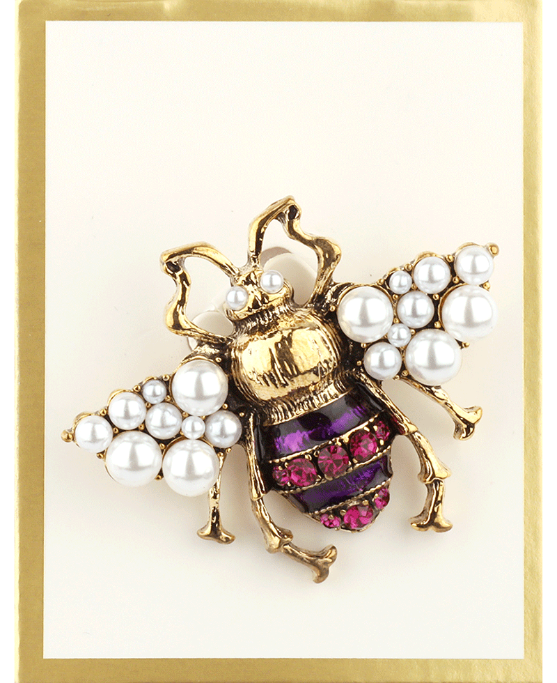 Rhinestone & Pearl Bee Brooch