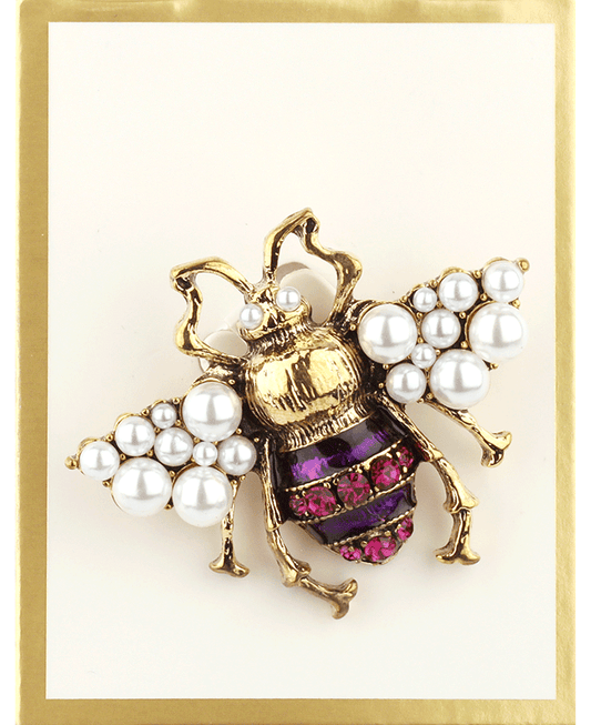 Rhinestone & Pearl Bee Brooch