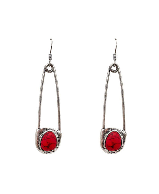Turquoise Stone Safety Pin Earring