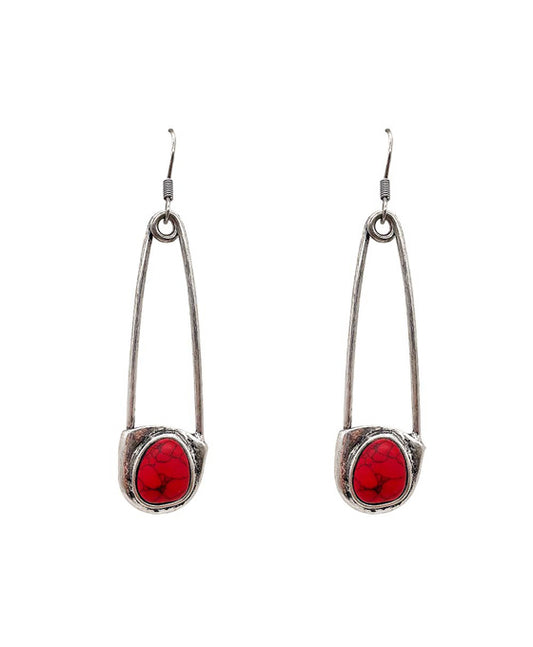 Turquoise Stone Safety Pin Earring