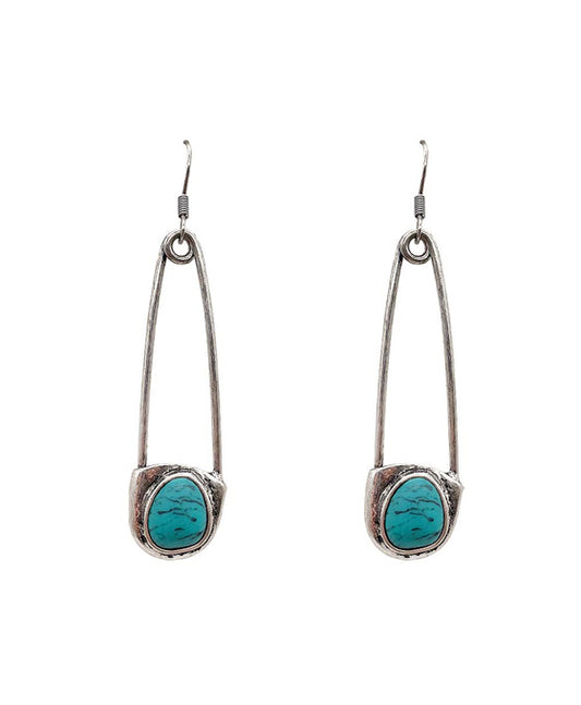Turquoise Stone Safety Pin Earring